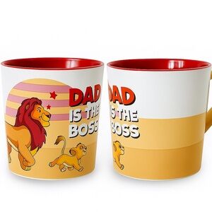 Disney Lion King ‘Dad Is The Boss’ Mug Mufasa Simba Red Yellow Handle Coffee Cup